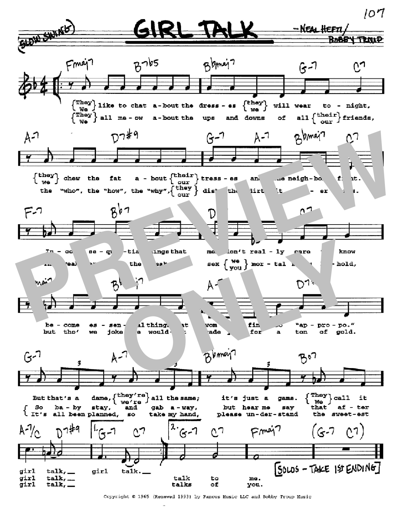 Neal Hefti Girl Talk sheet music notes and chords. Download Printable PDF.