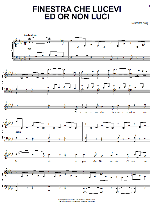 Learn to play Neapolitan Song Finestra che lucevi ed or non luci sheet music for Piano, Vocal & Guitar Chords (Right-Hand Melody) in minutes. Price: 7.8900$ Neapolitan Song Finestra che lucevi ed or non luci sheet music notes and chords arranged for Piano, Vocal & Guitar Chords (Right-Hand Melody)