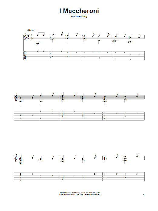 Neapolitan Song I Maccheroni sheet music notes and chords. Download Printable PDF.