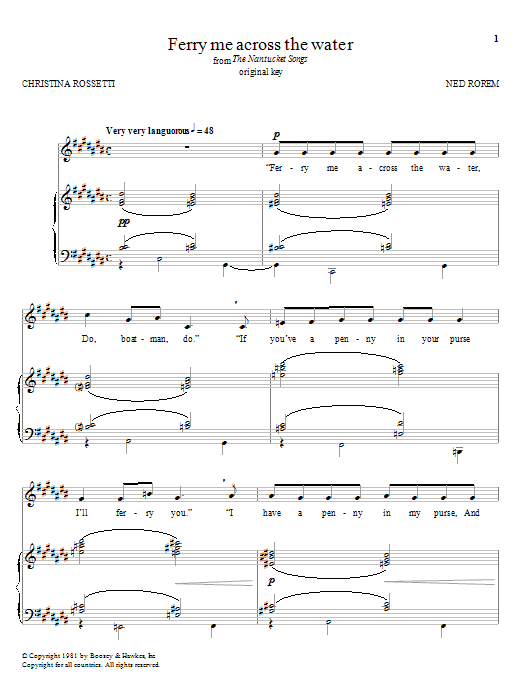 Ned Rorem Ferry Me Across The Water sheet music notes and chords arranged for Piano & Vocal