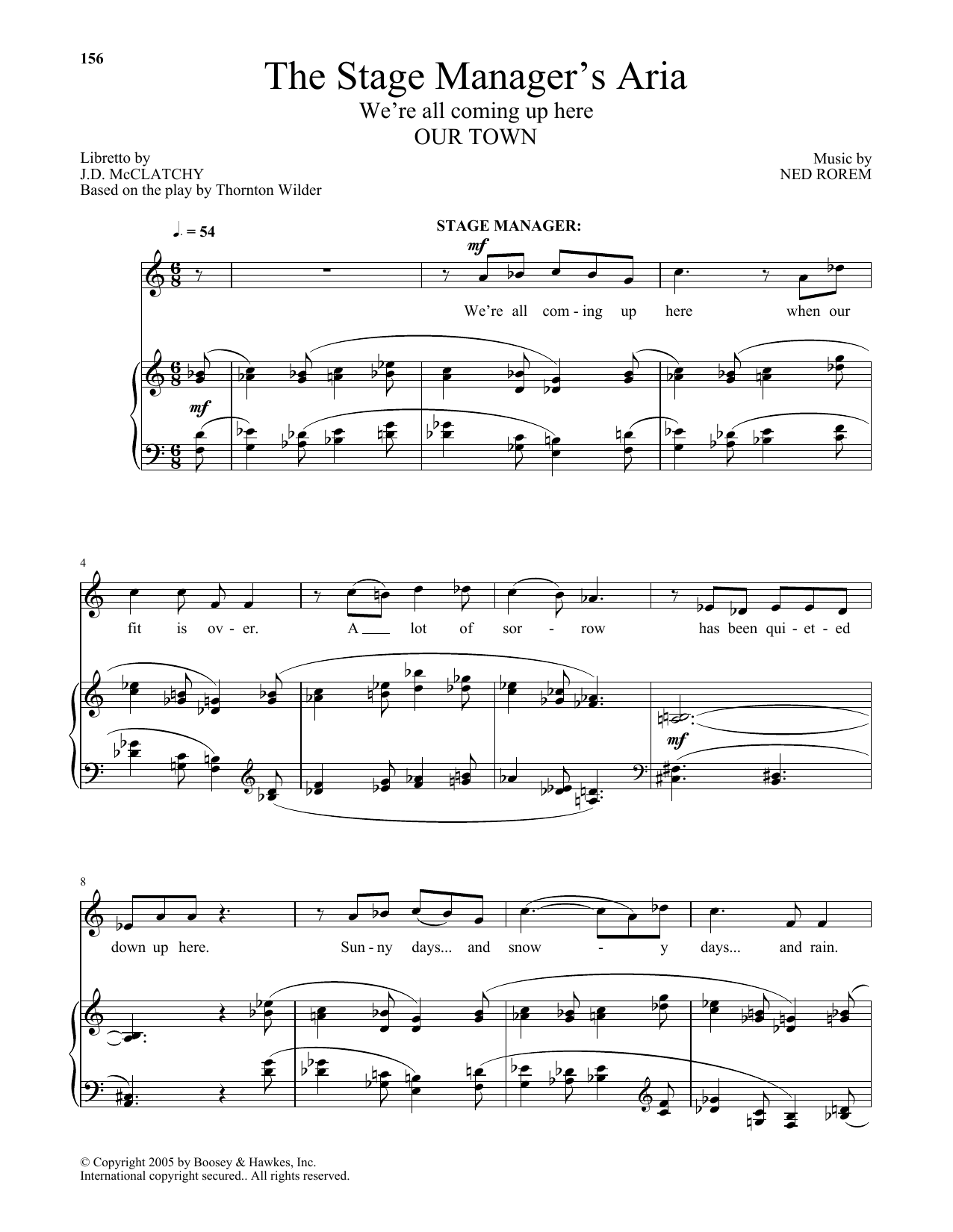 Learn to play Ned Rorem The Stage Manager's Aria sheet music for Piano & Vocal in minutes. Price: 7.8900$ Ned Rorem The Stage Manager's Aria sheet music notes and chords arranged for Piano & Vocal