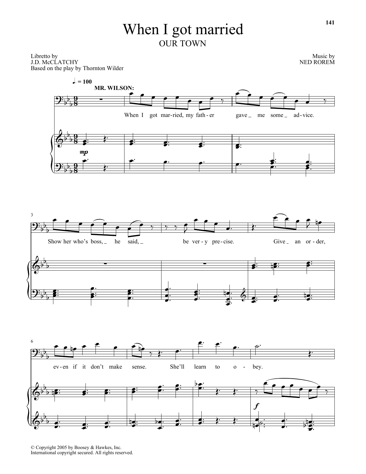 Learn to play Ned Rorem When I got married (from Our Town) sheet music for Piano & Vocal in minutes. Price: 7.8900$ Ned Rorem When I got married (from Our Town) sheet music notes and chords arranged for Piano & Vocal