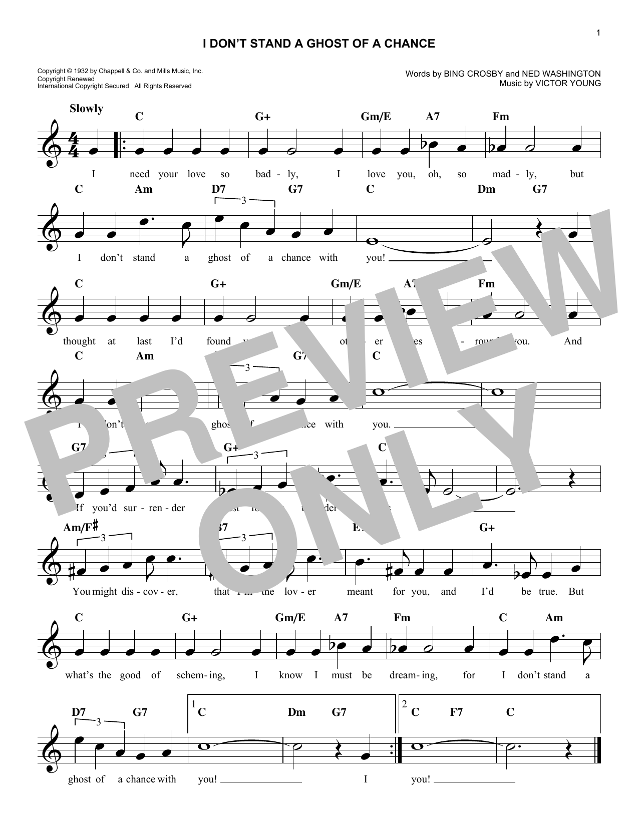 Learn to play Ned Washington I Don't Stand A Ghost Of A Chance With You sheet music for Easy Lead Sheet / Fake Book in minutes. Price: 5.9900$ Ned Washington I Don't Stand A Ghost Of A Chance With You sheet music notes and chords arranged for Easy Lead Sheet / Fake Book