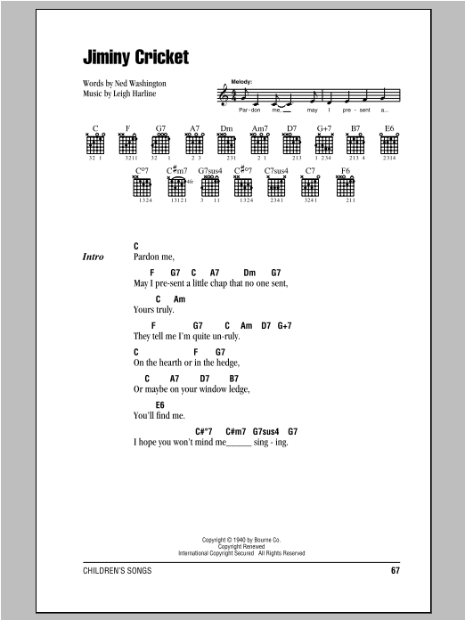 Ned Washington Jiminy Cricket sheet music notes and chords. Download Printable PDF.