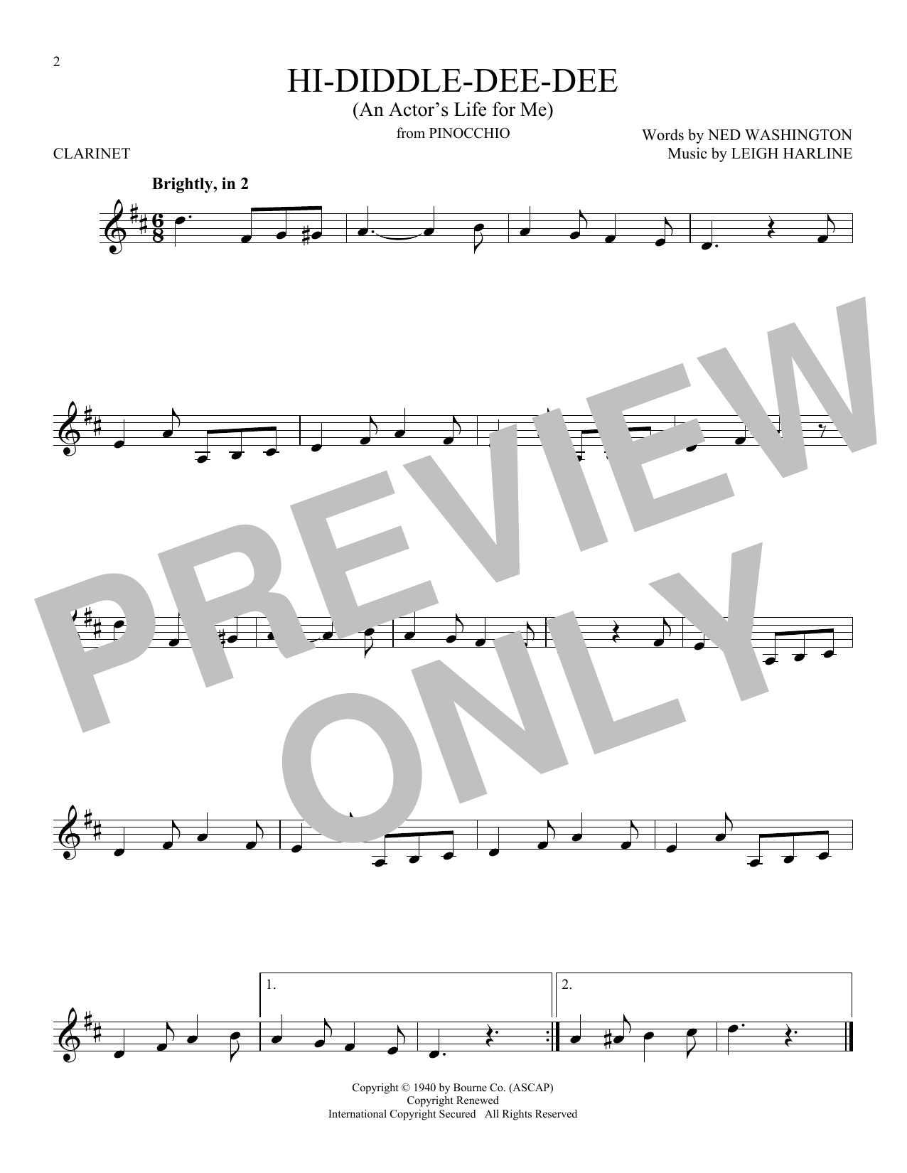 Leigh Harline Hi-Diddle-Dee-Dee (An Actor's Life For Me) sheet music notes and chords. Download Printable PDF.