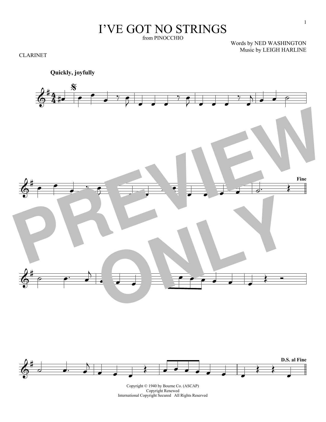 Leigh Harline I've Got No Strings sheet music notes and chords. Download Printable PDF.