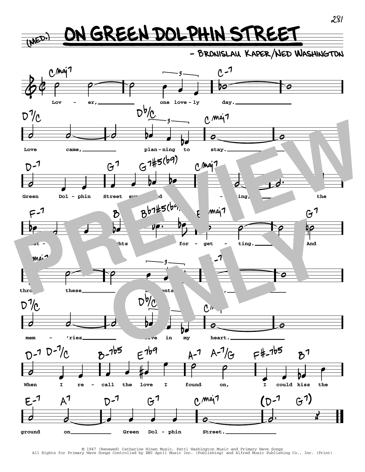 Ned Washington On Green Dolphin Street (High Voice) sheet music notes and chords. Download Printable PDF.