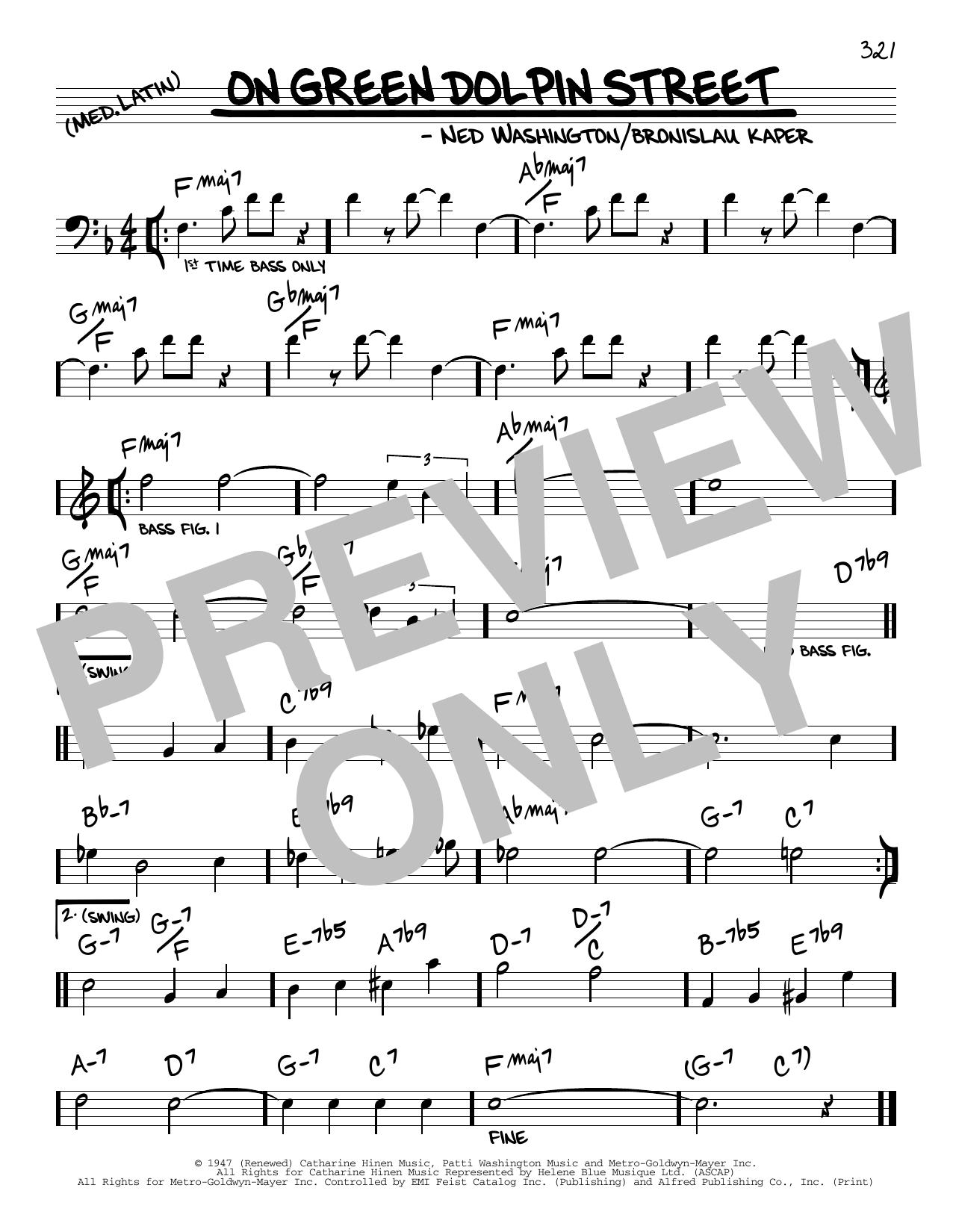 Ned Washington On Green Dolphin Street sheet music notes and chords. Download Printable PDF.