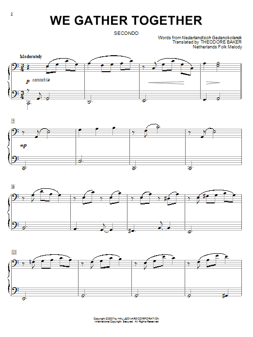 Nederlandtsch Gedenckclanck We Gather Together sheet music notes and chords. Download Printable PDF.