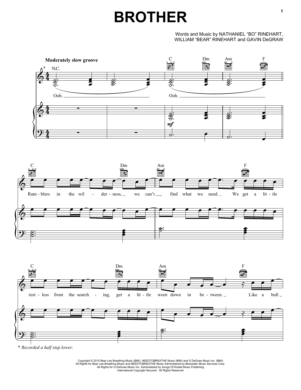 NEEDTOBREATHE ft. Gavin DeGraw Brother sheet music notes and chords. Download Printable PDF.