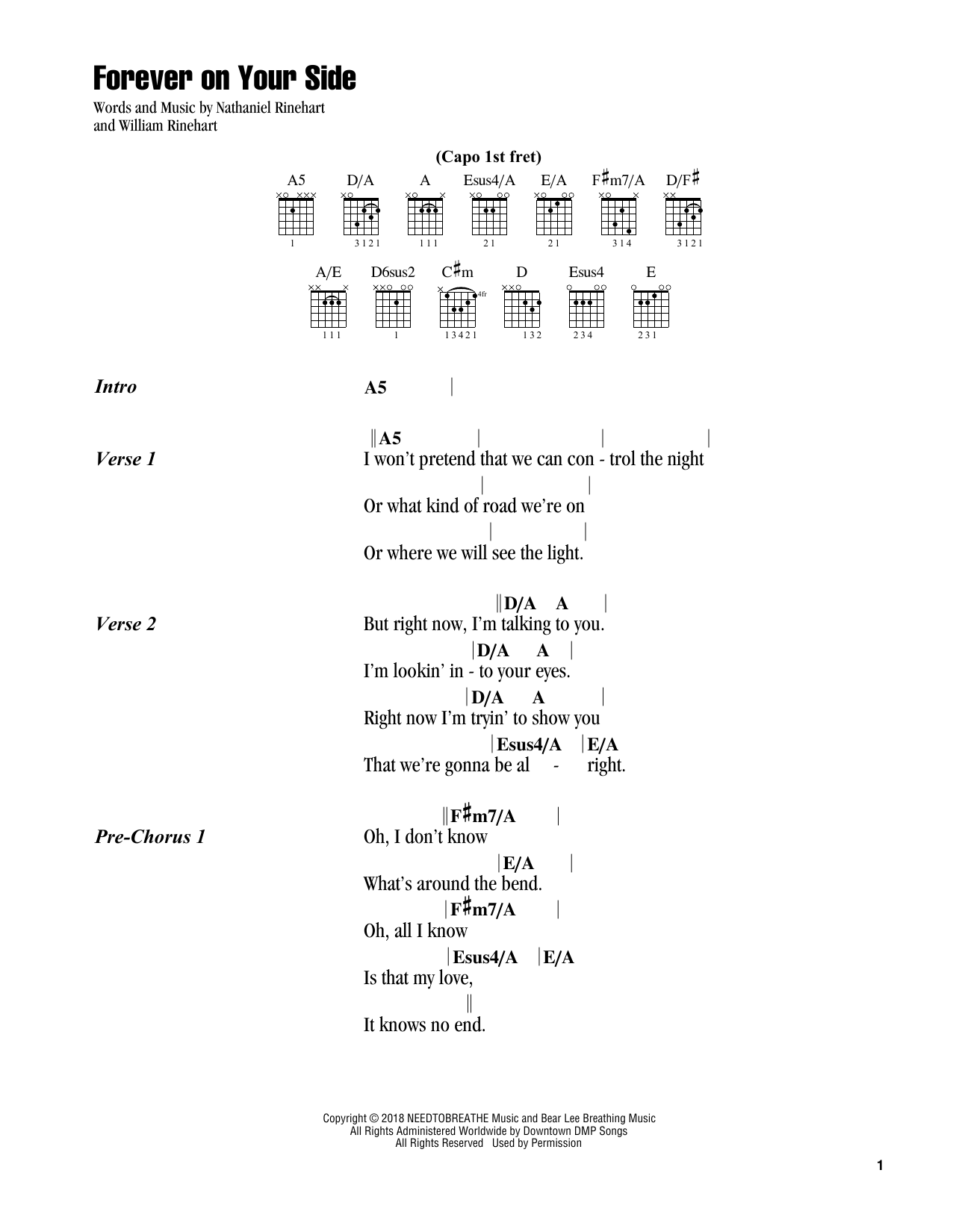 NEEDTOBREATHE Forever On Your Side sheet music notes and chords. Download Printable PDF.