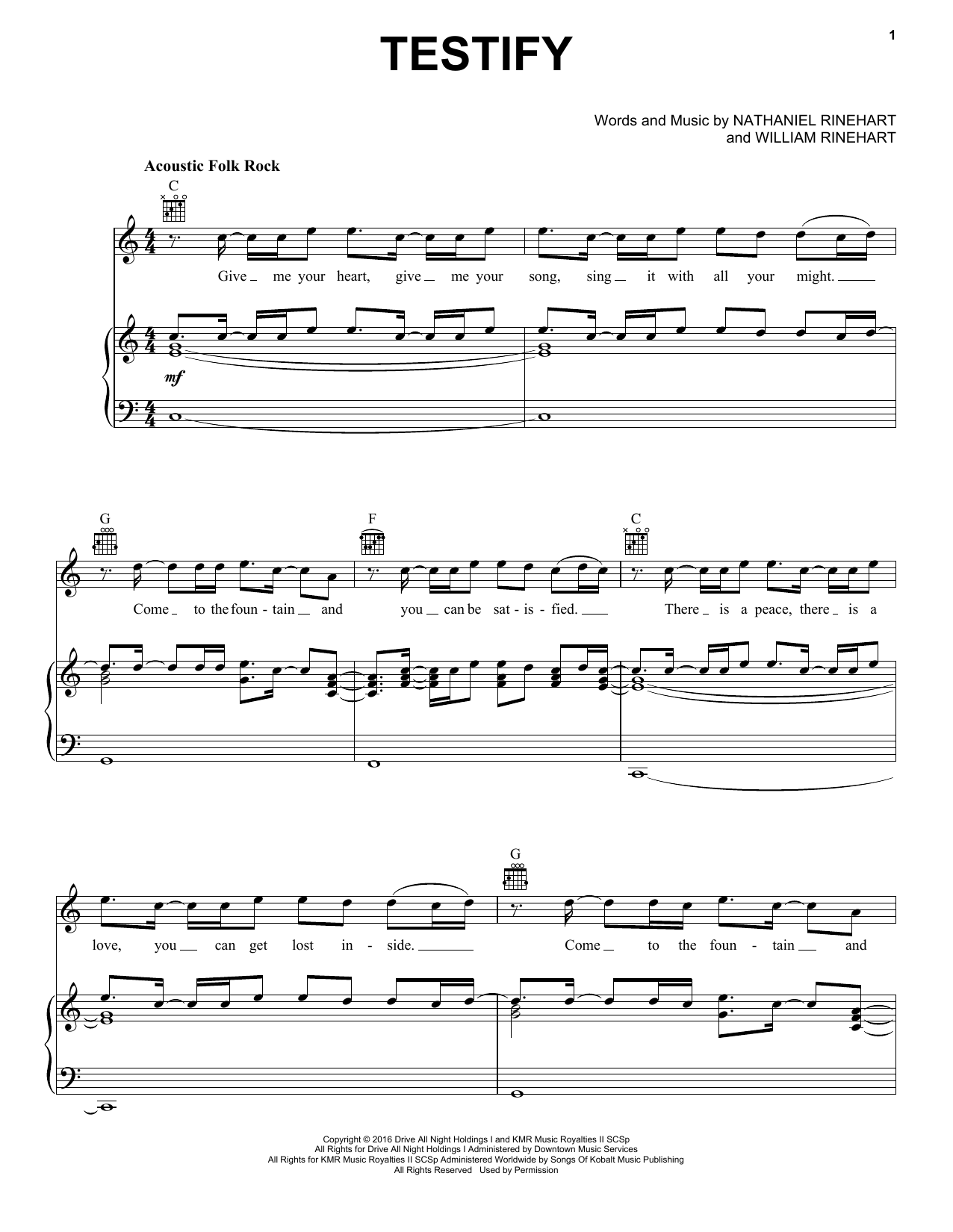 William Rinehart Testify sheet music notes and chords. Download Printable PDF.