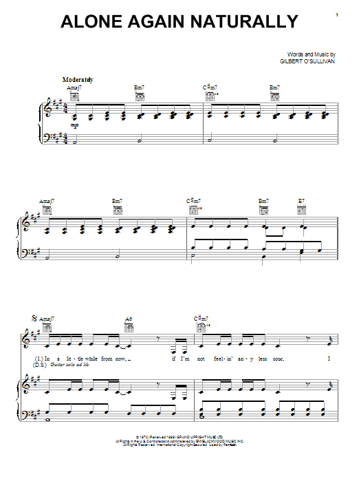 Neil Diamond Alone Again (Naturally) sheet music notes and chords arranged for Piano, Vocal & Guitar Chords (Right-Hand Melody)
