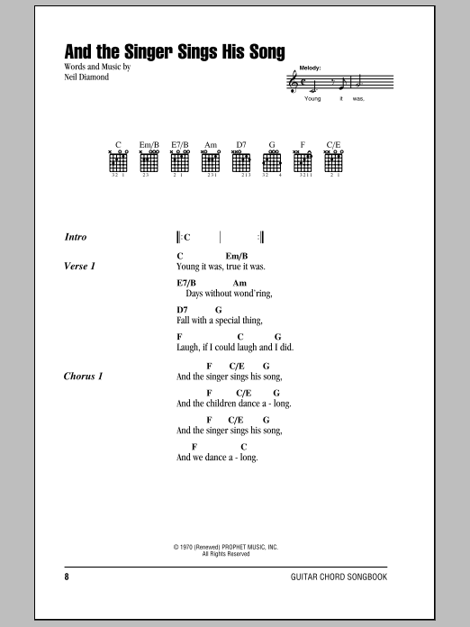 Neil Diamond And The Singer Sings His Song sheet music notes and chords. Download Printable PDF.