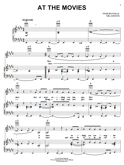Learn to play Neil Diamond At The Movies sheet music for Piano, Vocal & Guitar Chords (Right-Hand Melody) in minutes. Price: 7.8900$ Neil Diamond At The Movies sheet music notes and chords arranged for Piano, Vocal & Guitar Chords (Right-Hand Melody)