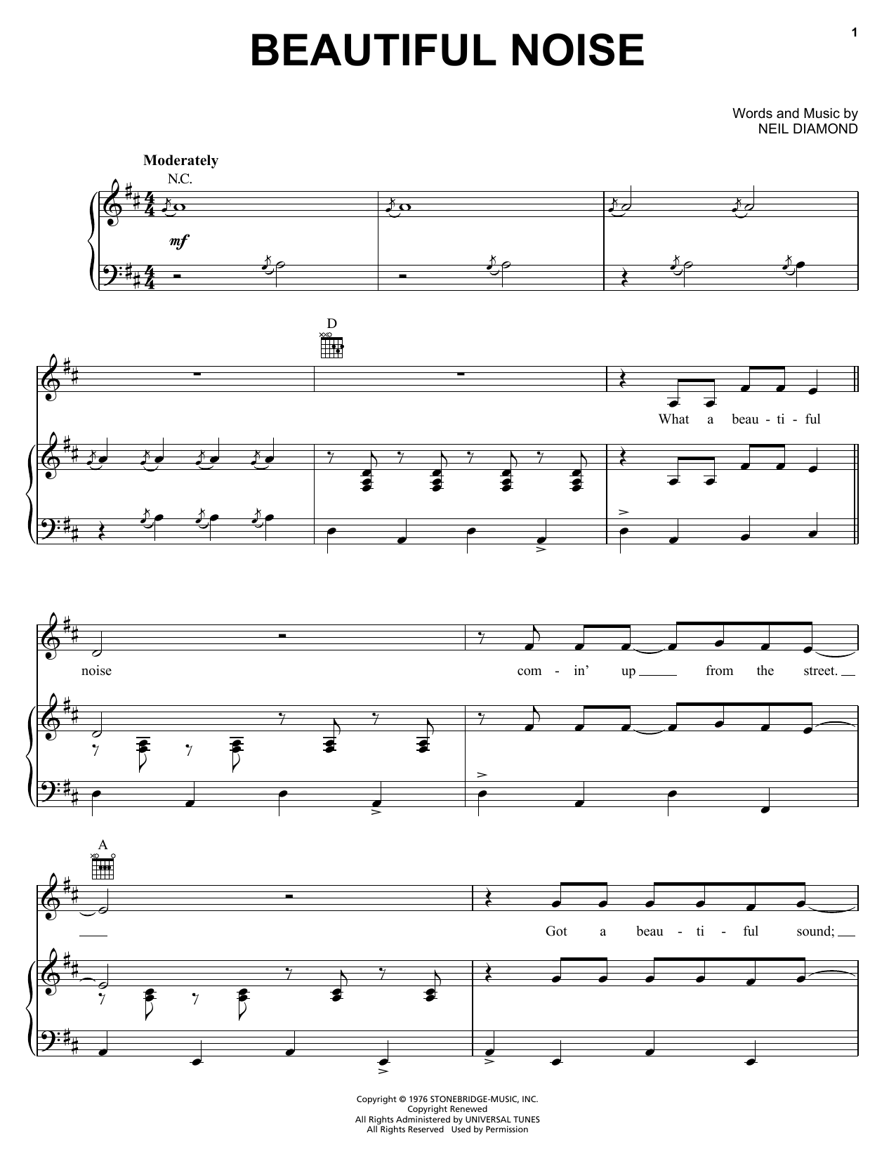 Neil Diamond Beautiful Noise sheet music notes and chords. Download Printable PDF.