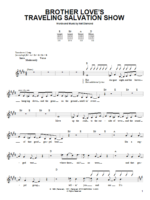 Neil Diamond Brother Love's Traveling Salvation Show sheet music notes and chords. Download Printable PDF.