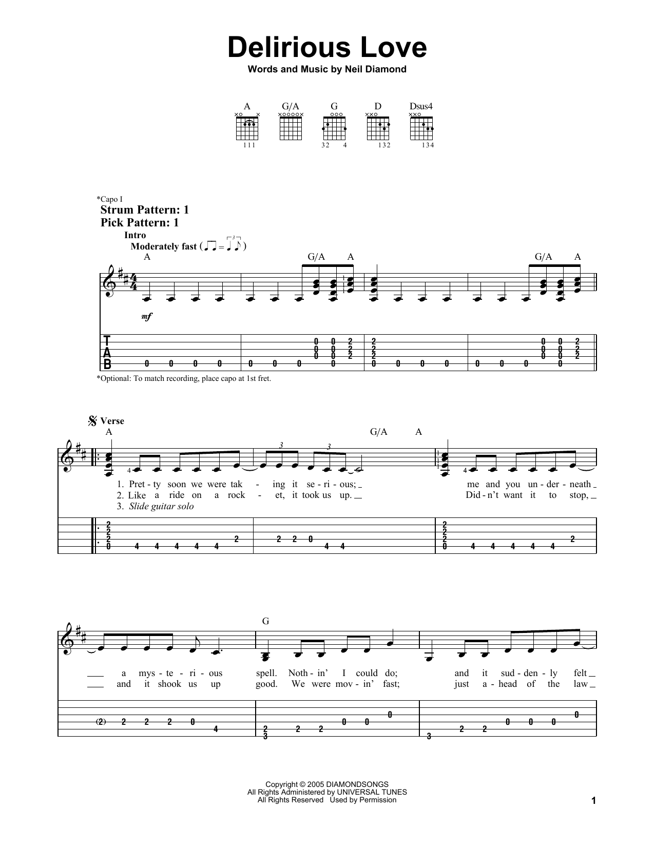 Neil Diamond Delirious Love sheet music notes and chords. Download Printable PDF.