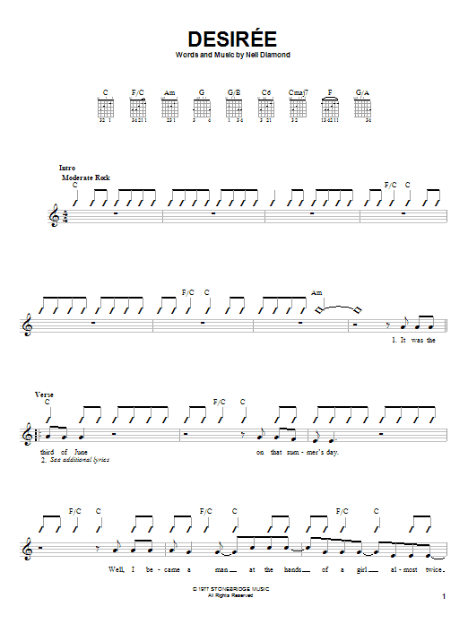 Neil Diamond Desiree sheet music notes and chords. Download Printable PDF.