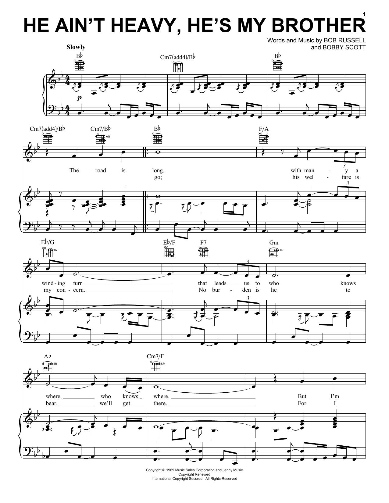 Neil Diamond He Ain't Heavy, He's My Brother sheet music notes and chords. Download Printable PDF.