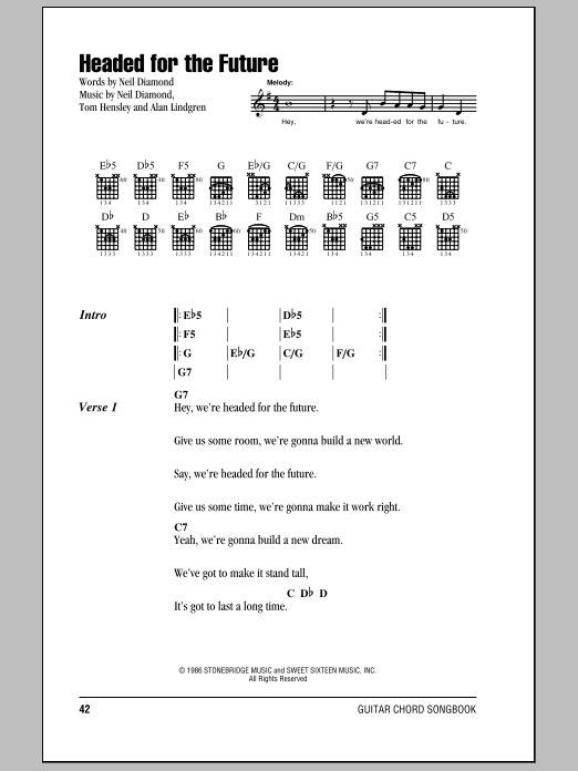 Neil Diamond Headed For The Future sheet music notes and chords. Download Printable PDF.