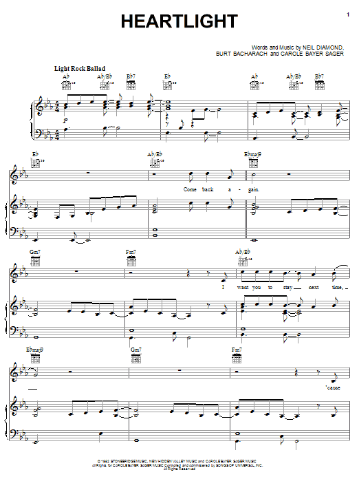 Neil Diamond Heartlight sheet music notes and chords. Download Printable PDF.