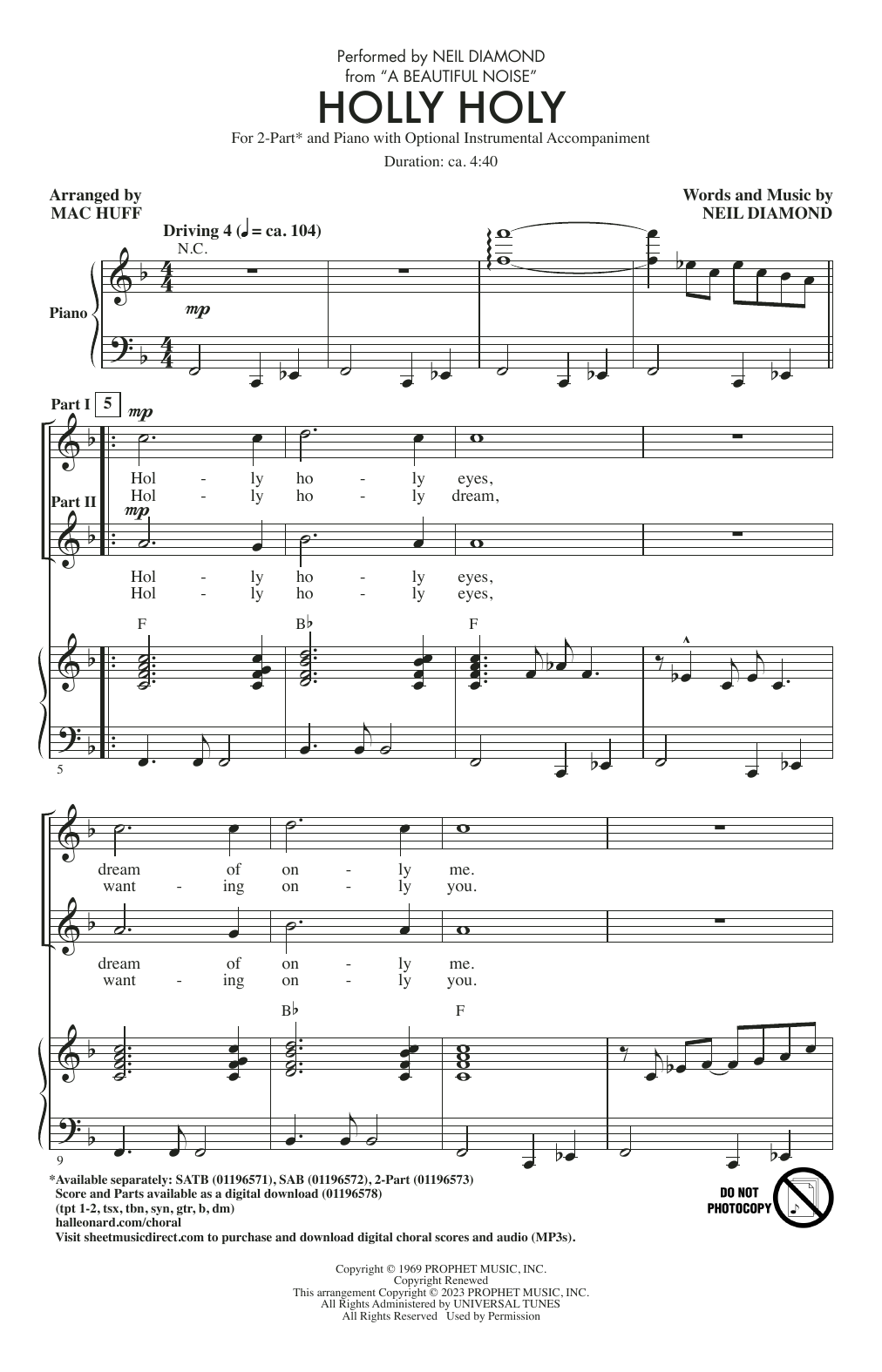 Neil Diamond Holly Holy (from A Beautiful Noise) (arr. Mac Huff) sheet music notes and chords. Download Printable PDF.