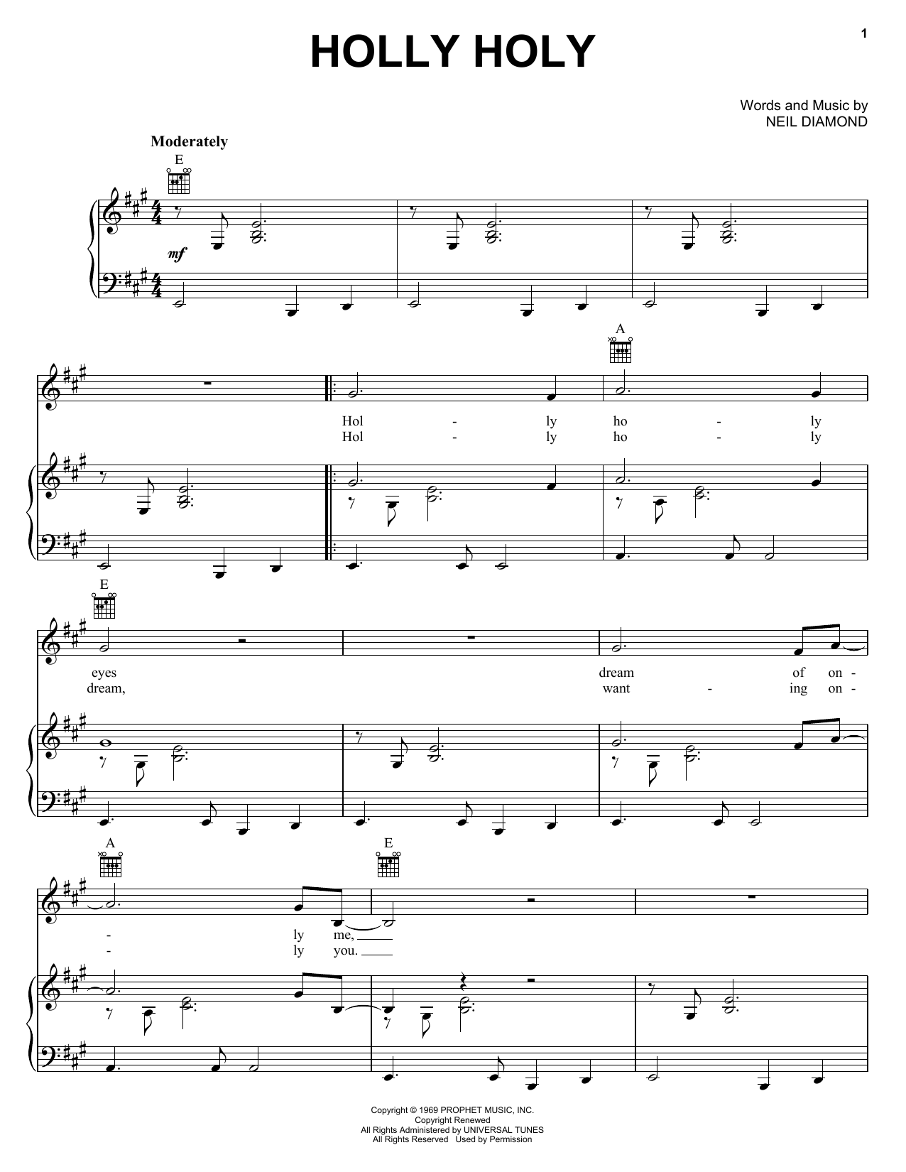 Neil Diamond Holly Holy sheet music notes and chords. Download Printable PDF.