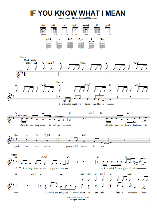 Neil Diamond If You Know What I Mean sheet music notes and chords. Download Printable PDF.