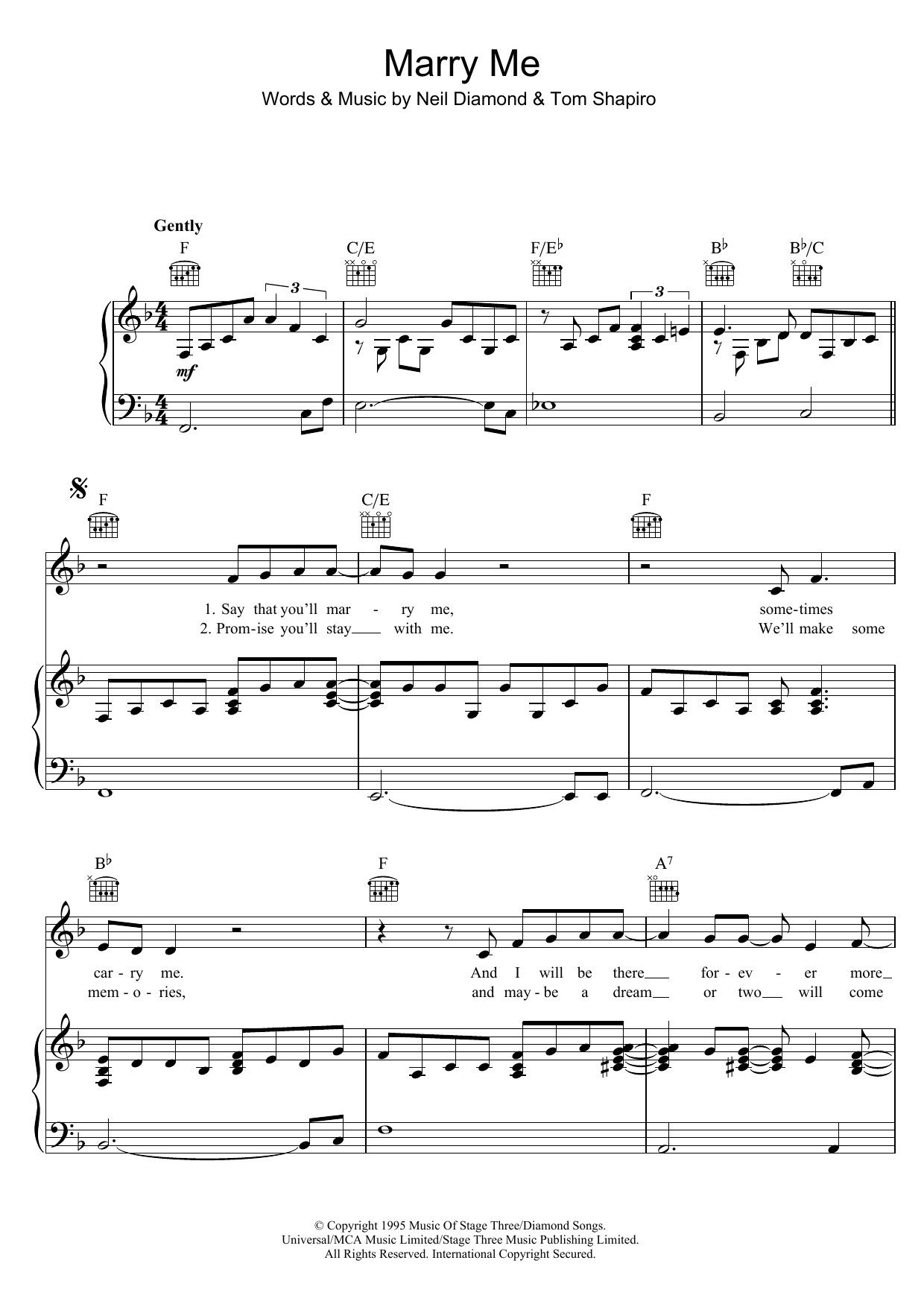 Neil Diamond Marry Me sheet music notes and chords. Download Printable PDF.