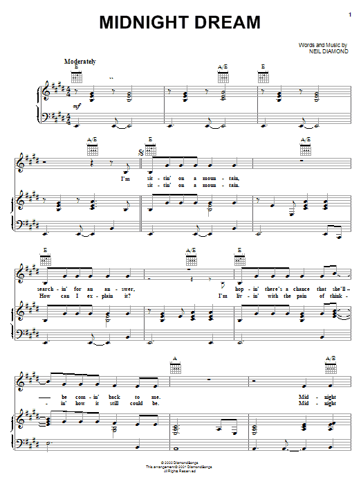 Learn to play Neil Diamond Midnight Dream sheet music for Piano, Vocal & Guitar Chords (Right-Hand Melody) in minutes. Price: 7.8900$ Neil Diamond Midnight Dream sheet music notes and chords arranged for Piano, Vocal & Guitar Chords (Right-Hand Melody)