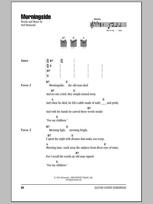 Neil Diamond Morningside sheet music notes and chords. Download Printable PDF.