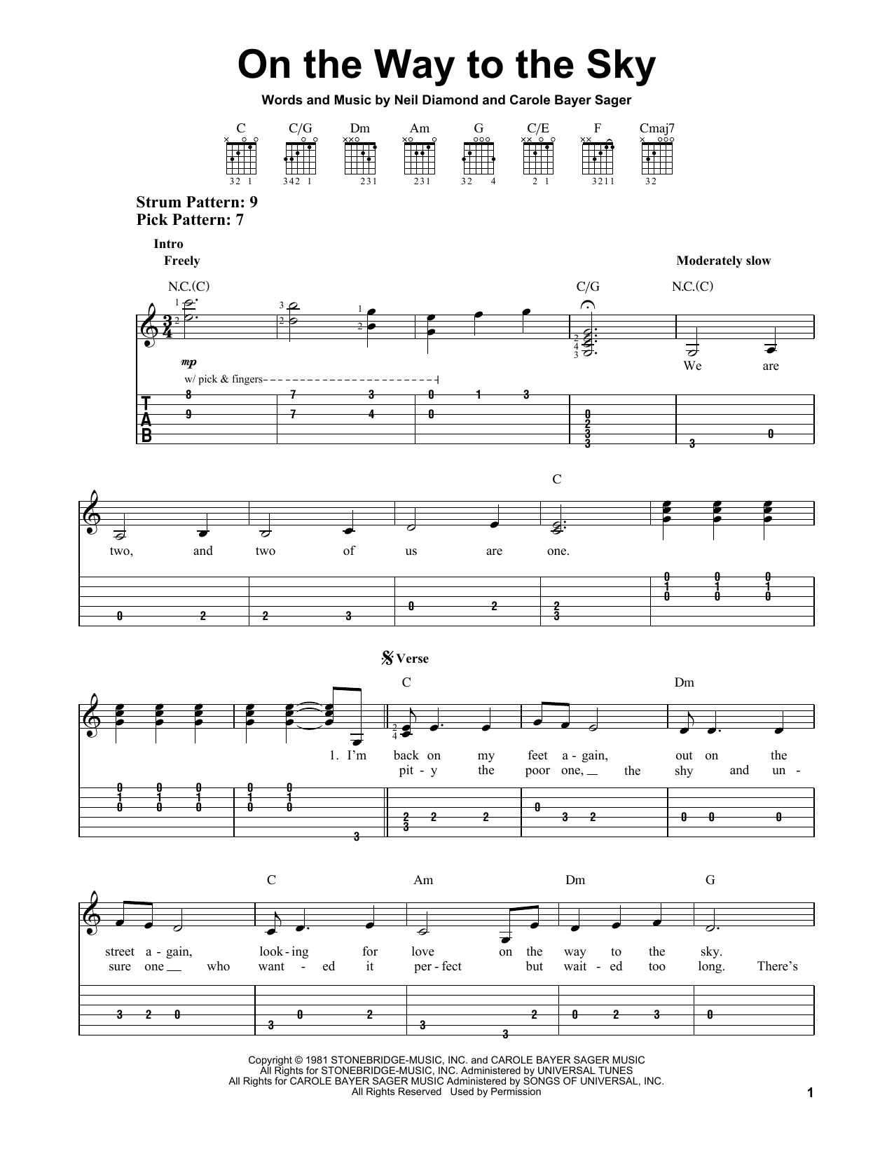 Neil Diamond On The Way To The Sky sheet music notes and chords. Download Printable PDF.