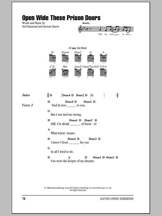 Neil Diamond Open Wide These Prison Doors sheet music notes and chords. Download Printable PDF.