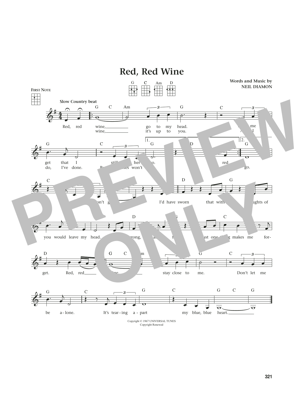 Neil Diamond Red, Red Wine (from The Daily Ukulele) (arr. Jim Beloff) sheet music notes and chords. Download Printable PDF.