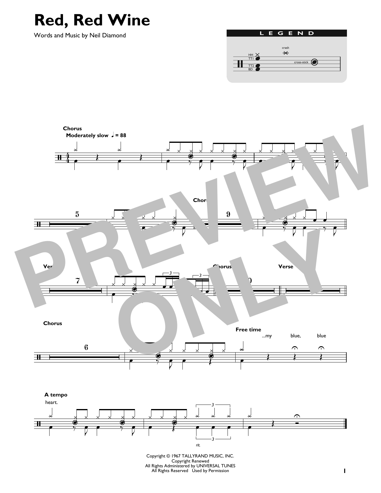 Neil Diamond Red, Red Wine sheet music notes and chords. Download Printable PDF.