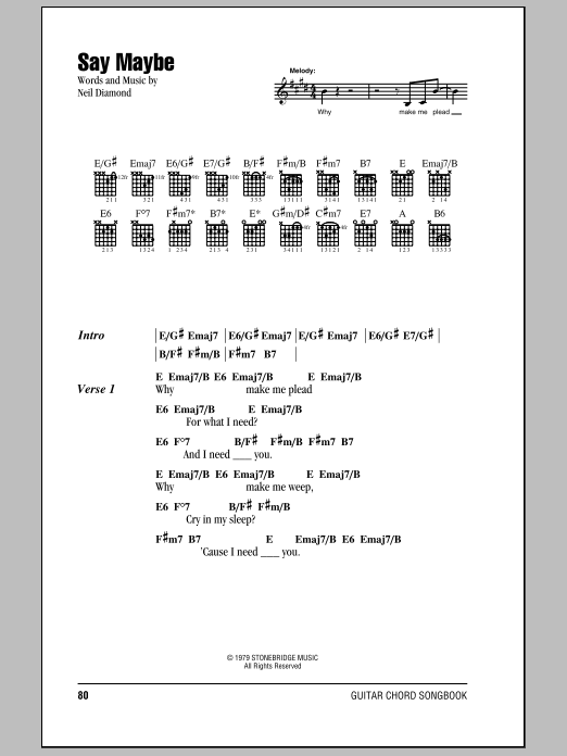 Neil Diamond Say Maybe sheet music notes and chords. Download Printable PDF.