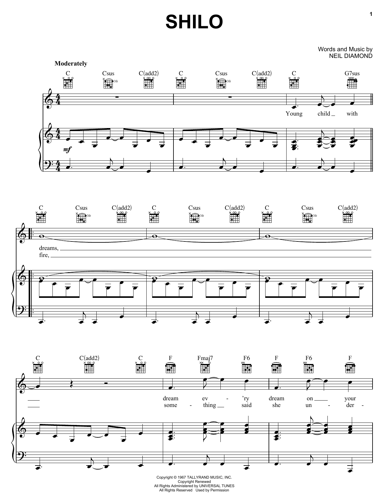 Neil Diamond Shilo sheet music notes and chords. Download Printable PDF.