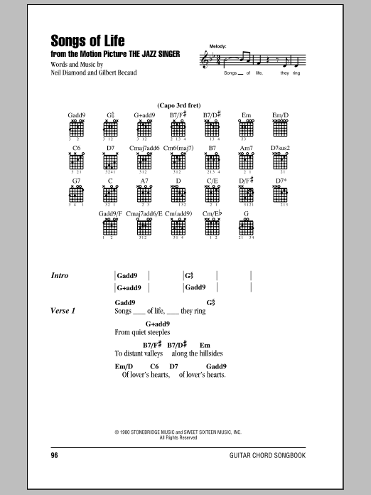 Neil Diamond Songs Of Life sheet music notes and chords. Download Printable PDF.