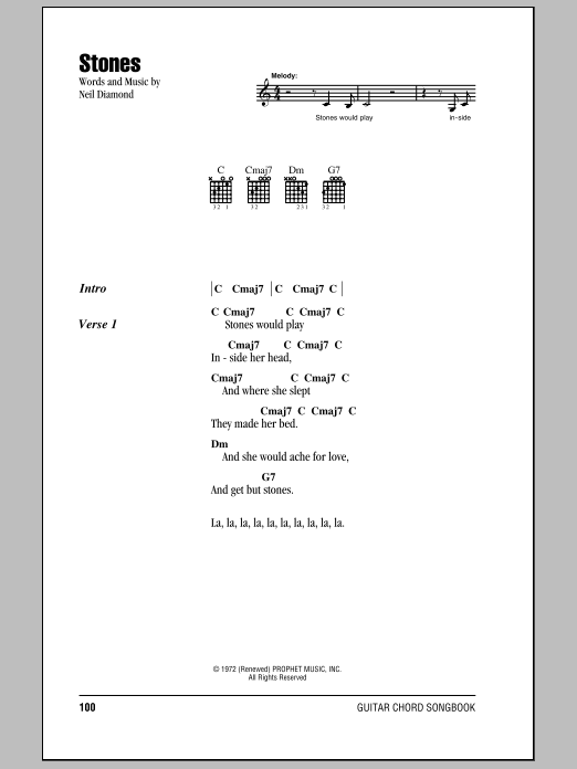 Neil Diamond Stones sheet music notes and chords. Download Printable PDF.