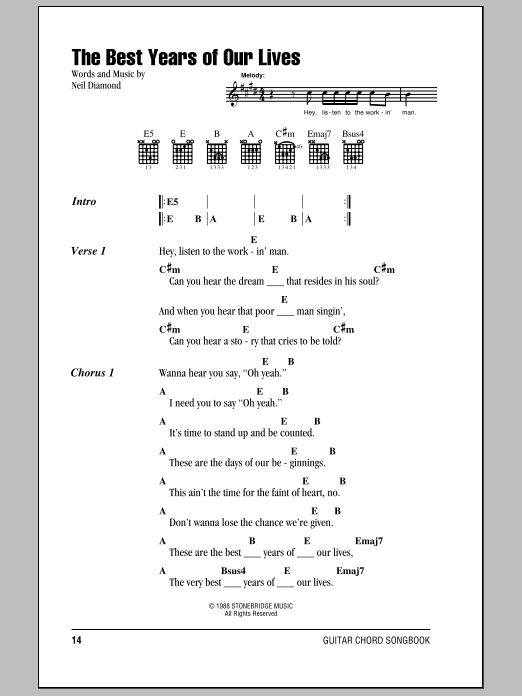 Neil Diamond The Best Years Of Our Lives sheet music notes and chords. Download Printable PDF.