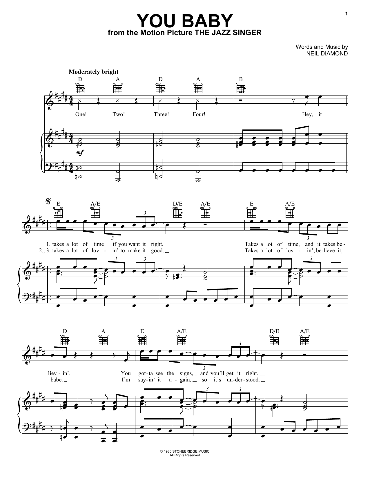 Neil Diamond You Baby sheet music notes and chords. Download Printable PDF.