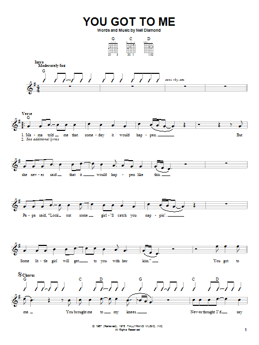 Neil Diamond You Got To Me sheet music notes and chords. Download Printable PDF.