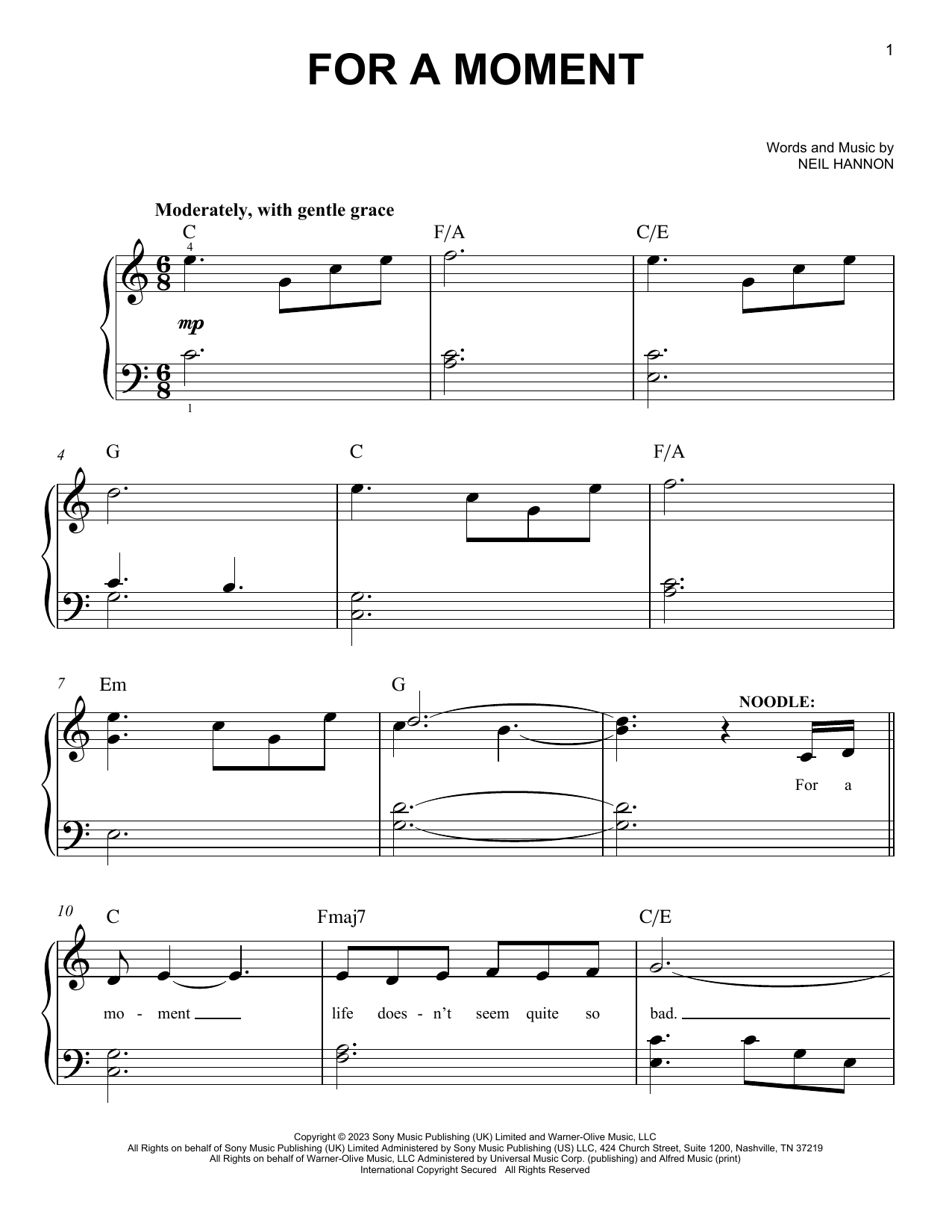 Neil Hannon For A Moment (from Wonka) sheet music notes and chords. Download Printable PDF.