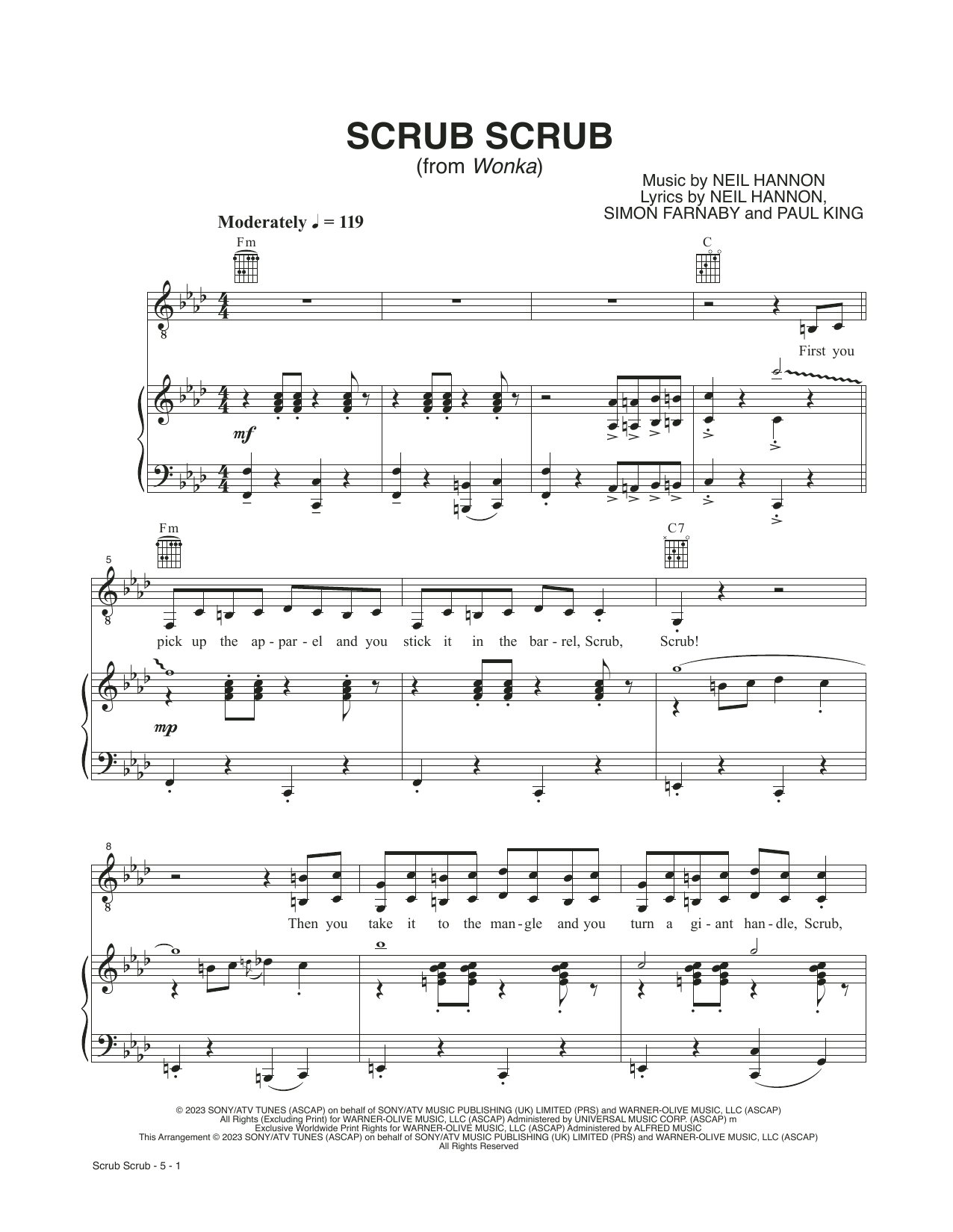 Neil Hannon Scrub Scrub (from Wonka) sheet music notes and chords. Download Printable PDF.