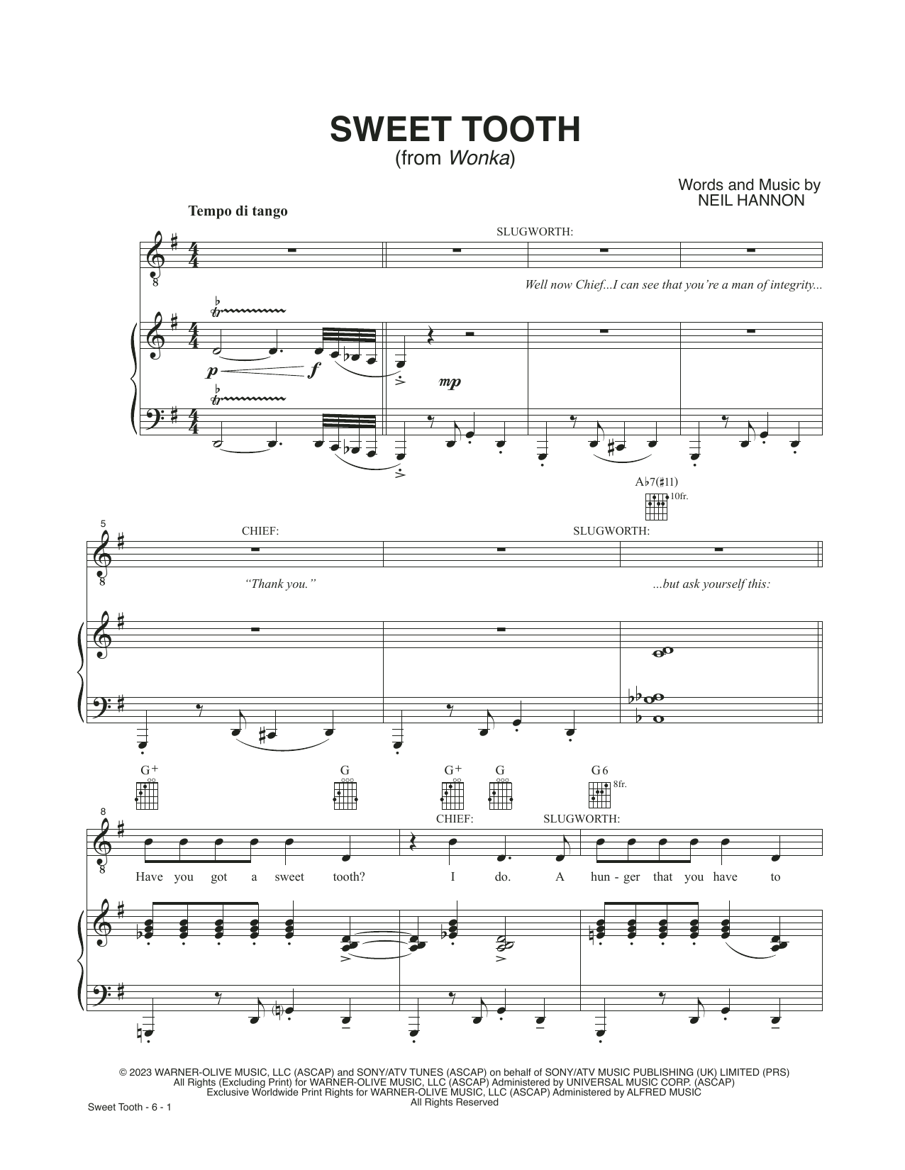 Neil Hannon Sweet Tooth (from Wonka) sheet music notes and chords. Download Printable PDF.