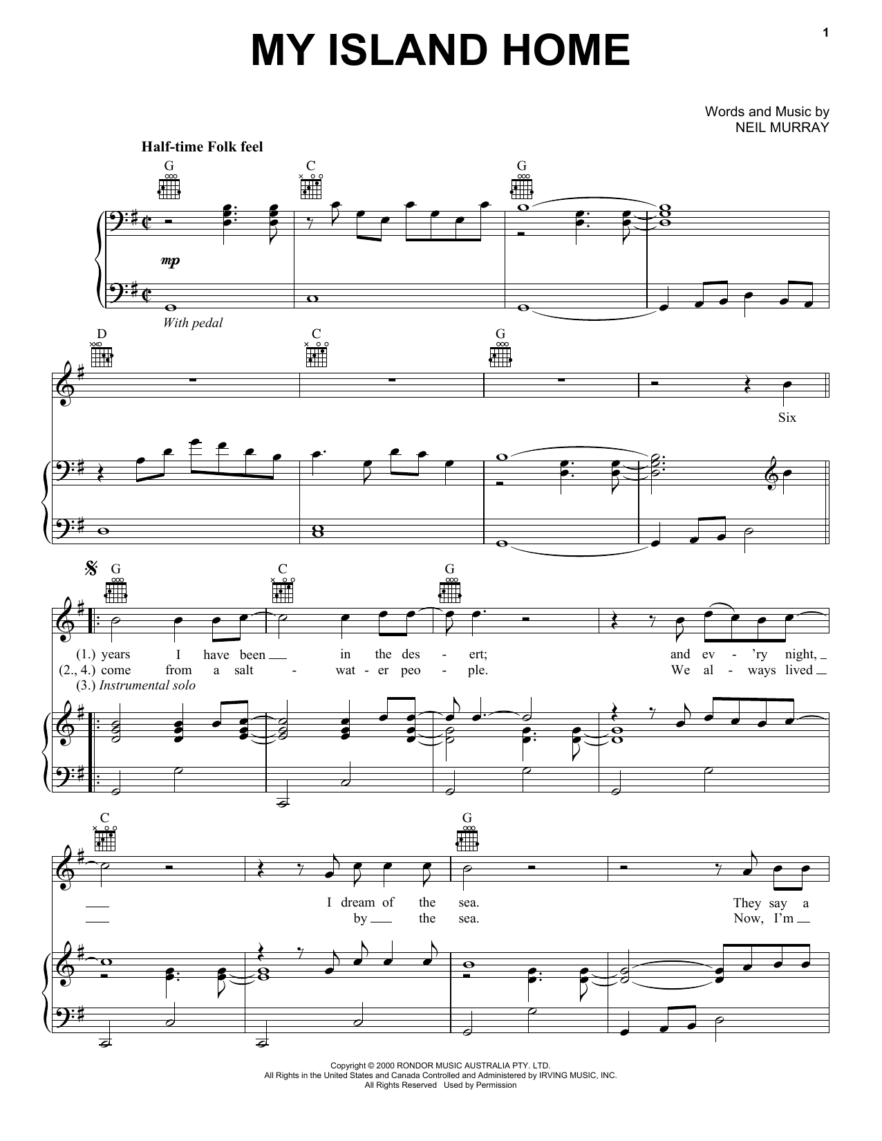 Neil Murray My Island Home sheet music notes and chords. Download Printable PDF.