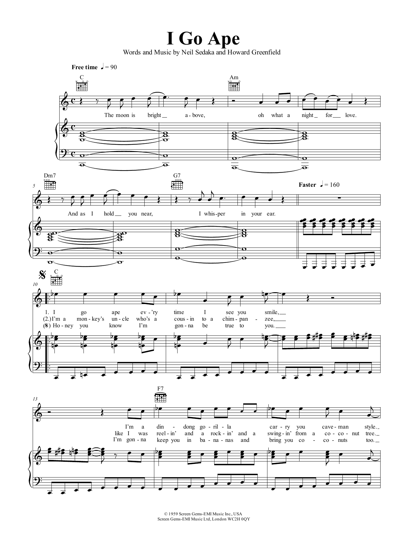 Neil Sedaka I Go Ape sheet music notes and chords arranged for Piano, Vocal & Guitar Chords (Right-Hand Melody)