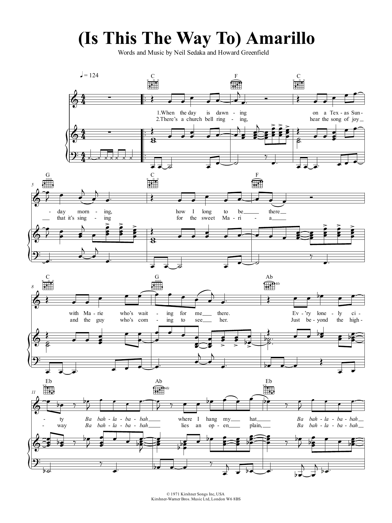 Neil Sedaka (Is This The Way To) Amarillo sheet music notes and chords. Download Printable PDF.