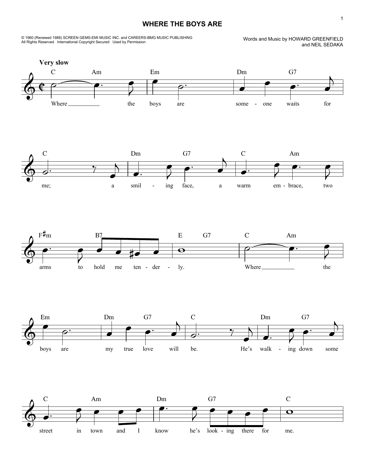 Neil Sedaka Where The Boys Are sheet music notes and chords. Download Printable PDF.